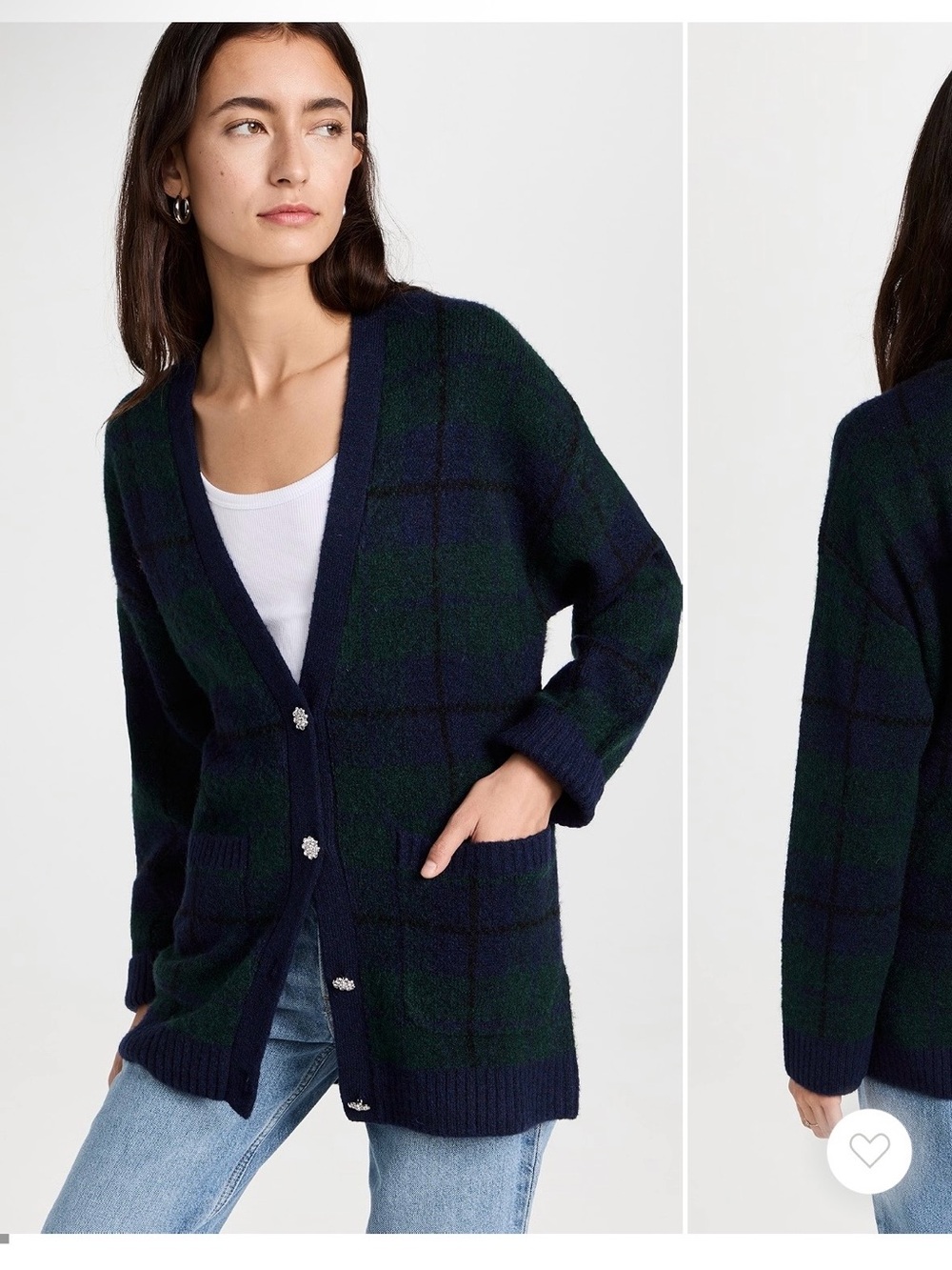 Rails Ladies Runi Oversized Blue Green Plaid Rhinestone Button Cardigan-RV-$268